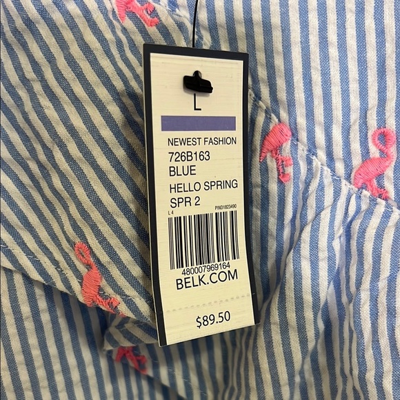 NWT Crown and Ivy Preppy Striped Dress with Pink Flamingo Embroidery, Womens L - Picture 3 of 7